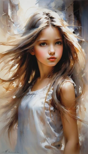 little girl in wind,mystical portrait of a girl,art painting,little girl twirling,little girl fairy,blond girl,girl in a long,photo painting,world digital painting,girl portrait,child girl,girl drawing,oil painting on canvas,girl child,oil painting,fantasy art,child fairy,girl with cloth,children's background,little girl,Conceptual Art,Oil color,Oil Color 03