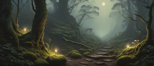 forest path,elven forest,fairy forest,the mystical path,hollow way,enchanted forest,pathway,forest glade,forest road,forest of dreams,the path,haunted forest,hiking path,druid grove,the forest,wooden path,fairytale forest,forest walk,forest,forest floor,Illustration,Japanese style,Japanese Style 08