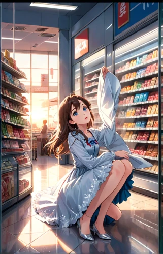 convenience store,supermarket,grocery,deli,grocery store,shopkeeper,woman shopping,supermarket shelf,shopping icon,store,groceries,grocer,pharmacy,clerk,grocery shopping,pantry,shopper,bookstore,cashier,retail,Anime,Anime,Realistic