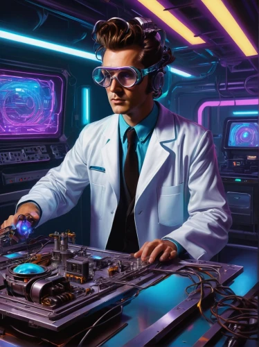 dj,cartoon doctor,disc jockey,electronic music,cyber glasses,disk jockey,medical icon,ship doctor,fish-surgeon,theoretician physician,scientist,doctor,mixing engineer,physician,sci fi surgery room,old elektrolok,dj equipament,sci fiction illustration,pathologist,elektroniki,Illustration,Retro,Retro 10