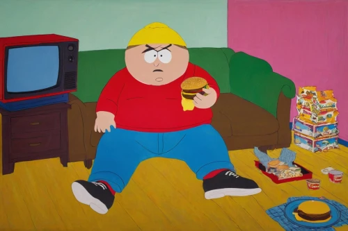 modern pop art,oil on canvas,man with a computer,television character,television,bart,self portrait,homer simpsons,watch tv,self-portrait,repairman,oil painting on canvas,art dealer,tv,homer,telly,girl with cereal bowl,burglar,berger picard,art world,Art,Artistic Painting,Artistic Painting 09