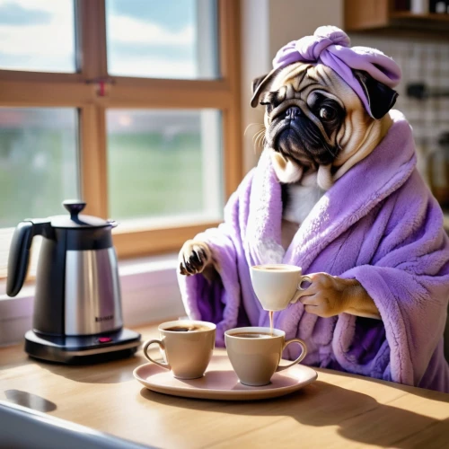 pug,morning mood,woman drinking coffee,a buy me a coffee,drinking coffee,espresso,coffee break,hot drink,in the morning,espressino,coffee time,a cup of coffee,hot coffee,a cup of tea,staying indoors,sausages in a dressing gown,winter mood,pekingese,morning after,cup of coffee