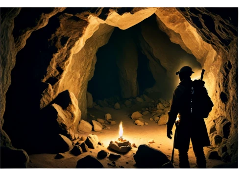 gold mining,cave tour,caving,mining,miner,crypto mining,mine shaft,cave,pit cave,bitcoin mining,miners,speleothem,mining facility,guards of the canyon,catacombs,lava tube,indiana jones,coal mining,lava cave,game illustration,Art,Classical Oil Painting,Classical Oil Painting 43