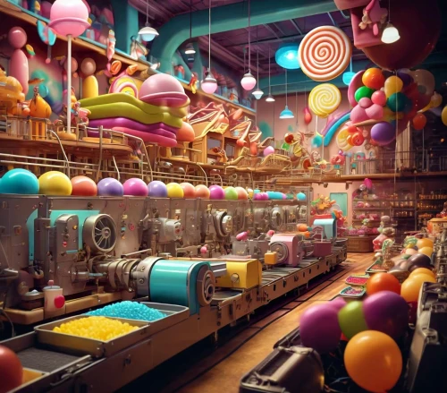 colorful balloons,cinema 4d,3d fantasy,toy store,candy store,dream factory,fantasy city,candy shop,3d render,sewing factory,cartoon video game background,bakery,wonderland,confectionery,fantasy world,dream world,candies,theme park,underwater playground,ice cream parlor