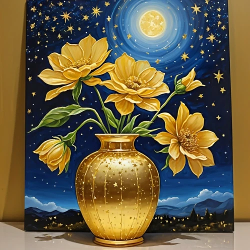 flower painting,golden pot,painting easter egg,gold foil art,gold flower,flower vase,golden flowers,illuminated lantern,vase,sunflowers in vase,flower gold,copper vase,blossom gold foil,khokhloma painting,golden apple,lampion flower,basket with flowers,oil painting on canvas,gold leaf,japanese lantern