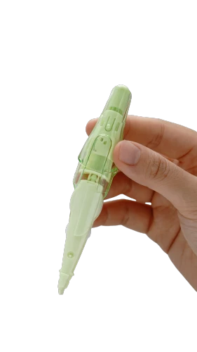 ice popsicle,disposable syringe,clinical thermometer,nail clipper,motor skills toy,hand trowel,toy airplane,cudle toy,insulin syringe,hand detector,ice pop,ice cream on stick,space ship model,icepop,fidget toy,pocket tool,utility knife,medical thermometer,herb knife,origami paper plane