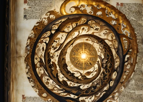 spiral book,magic grimoire,parchment,prayer book,icon magnifying,divination,magic book,eucharistic,golden wreath,gold foil tree of life,triquetra,bibliology,lord who rings,magnifying,harmonia macrocosmica,hymn book,pentacle,gold foil art,carmelite order,dharma wheel