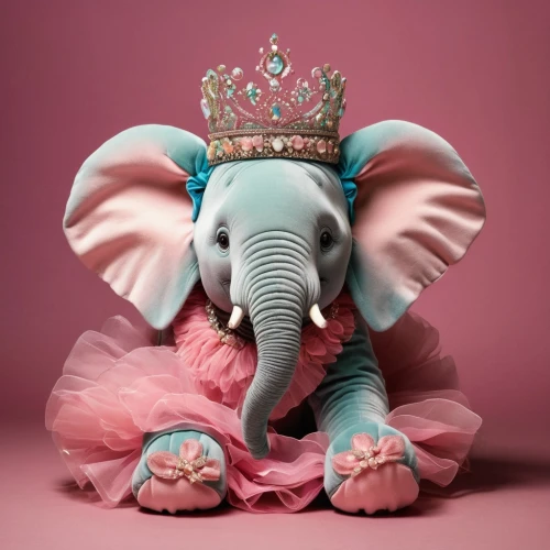 pink elephant,circus elephant,girl elephant,animals play dress-up,elephant's child,circus animal,princess crown,beauty pageant,elephantine,little princess,elephant toy,elephant,elephant kid,princess,a princess,whimsical animals,princess sofia,pachyderm,anthropomorphized animals,dumbo,Photography,Artistic Photography,Artistic Photography 05