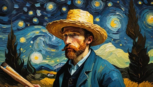 vincent van gough,vincent van gogh,painting technique,starry night,meticulous painting,astronomer,self-portrait,artist portrait,post impressionism,farmer in the woods,pilgrim,italian painter,painter,post impressionist,artist brush,painting pattern,art painting,man with umbrella,glass painting,david bates,Illustration,Abstract Fantasy,Abstract Fantasy 18