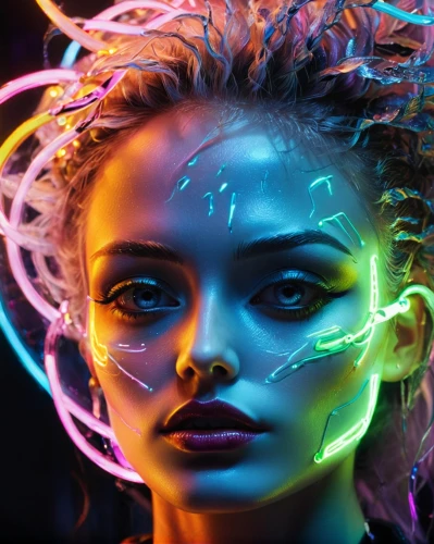 neon body painting,neon makeup,electro,neon light,neon lights,neon,colored lights,electric,world digital painting,cyberpunk,neon colors,neon ghosts,ultraviolet,nerve,digital art,sci fiction illustration,aura,uv,black light,psychedelic art,Illustration,Abstract Fantasy,Abstract Fantasy 14