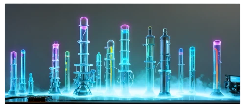 telecommunications masts,optical fiber,cellular tower,electric tower,petrochemical,plasma lamp,petrochemicals,fiber optic light,futuristic landscape,test tubes,vapor,signaling device,fiber optic,decorative fountains,refinery,telecommunications,sci fiction illustration,chemical plant,industrial tubes,plasma,Illustration,Japanese style,Japanese Style 21