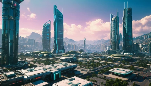 futuristic landscape,sky space concept,terraforming,skycraper,skyscraper town,futuristic architecture,valerian,metropolis,mesa,city panorama,harbour city,scifi,building valley,sci - fi,sci-fi,skyscapers,development concept,skyscrapers,imperial shores,cellular tower,Photography,General,Realistic