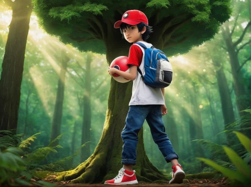 digital compositing,little league,photo manipulation,2d,forest background,photoshop manipulation,aaa,forest man,photomanipulation,world digital painting,pokeball,kid hero,children's background,pokemon,pokemon go,nintendo,anime japanese clothing,pokémon,forest mushroom,trainers,Illustration,Realistic Fantasy,Realistic Fantasy 35