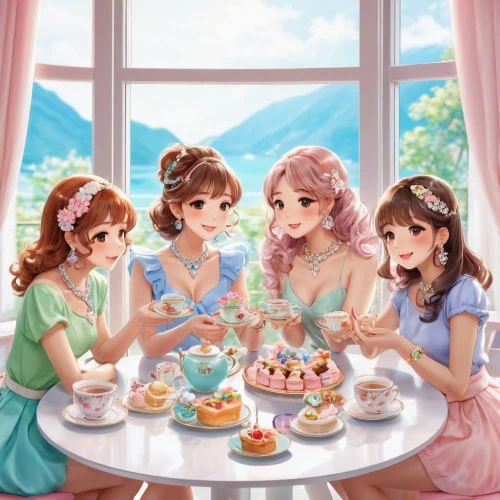 tea party,tea party collection,afternoon tea,high tea,tea service,doll kitchen,tearoom,tea time,teatime,coffee tea illustration,women at cafe,doll's festival,tea party cat,cake shop,tea set,garden party,tea drinking,daisy family,birthday party,summer party,Illustration,Japanese style,Japanese Style 01