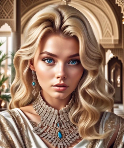 arabian,gold jewelry,fantasy portrait,filigree,jewelry,bridal jewelry,elsa,princess' earring,fantasy art,celtic queen,gift of jewelry,romantic portrait,jewellery,diamond jewelry,eurasian,persian,gold filigree,jewelry（architecture）,jeweled,world digital painting