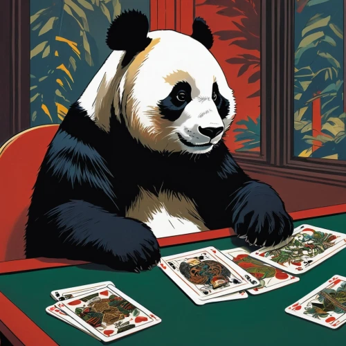 chinese panda,poker,pandabear,game illustration,panda bear,playing cards,pandas,playing card,panda,card game,card games,poker table,dice poker,giant panda,poker set,dongfang meiren,board game,bear market,anthropomorphized animals,tabletop game,Illustration,American Style,American Style 09