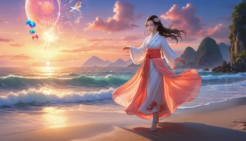 fantasy picture,mermaid background,fantasy art,beach background,sea breeze,moana,the wind from the sea,sun and sea,world digital painting,beach moonflower,ocean background,fantasia,lanterns,fairy lanterns,angel lanterns,summer evening,sea-shore,creative background,the endless sea,landscape background,Photography,General,Realistic