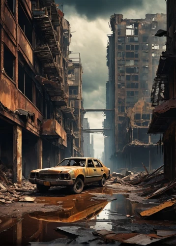 post-apocalyptic landscape,post apocalyptic,abandoned car,destroyed city,post-apocalypse,apocalyptic,luxury decay,ford xf falcon,kowloon city,bmw 3 series compact,bmw 3 series,bmw 6 series (e24),scrapyard,bmw 3 series (e21),bmw 3 series (e90),bmw new class,station wagon-station wagon,bmw 321,old abandoned car,bmw 5 series,Art,Classical Oil Painting,Classical Oil Painting 07