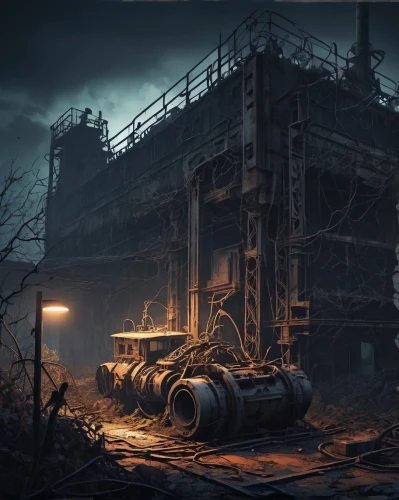industrial landscape,industrial ruin,steel mill,mining facility,wasteland,fallout4,post-apocalyptic landscape,refinery,industrial,fallout,industrial plant,post apocalyptic,ship wreck,scrap yard,chemical plant,derelict,abandoned factory,heavy water factory,scrapyard,lost place,Unique,3D,Isometric