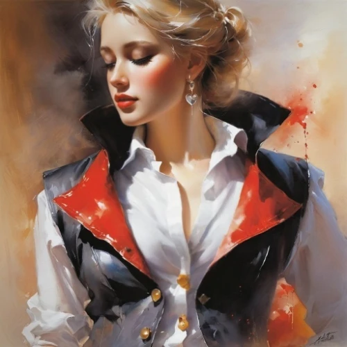 bolero jacket,oil painting,red coat,pin ups,sailor,oil painting on canvas,jacket,marylyn monroe - female,scarlet sail,pin up girl,pin up,young woman,italian painter,madonna,art painting,harlequin,rockabilly,retro pin up girl,blonde woman,matador