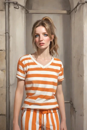 orange,horizontal stripes,striped background,prisoner,aperol,orange half,stripes,orange color,striped,girl in overalls,girl in a historic way,jumpsuit,orange robes,bright orange,liberty cotton,polka,half orange,orange cream,overalls,portrait background,Digital Art,Classicism