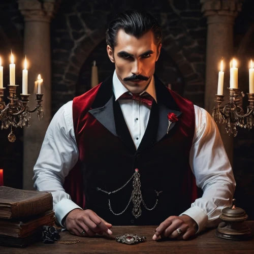 dracula,watchmaker,gothic portrait,count,cosplay image,victorian style,clockmaker,apothecary,candlemaker,gentlemanly,suit of spades,the victorian era,gentleman icons,ringmaster,aristocrat,magician,valentin,vampire,dracula castle,man portraits,Unique,Design,Knolling