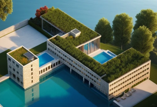 aqua studio,artificial island,apartment building,luxury property,house by the water,apartment block,floating island,artificial islands,sky apartment,bendemeer estates,house with lake,roof top pool,pool house,floating islands,cubic house,3d rendering,holiday villa,modern architecture,mixed-use,apartment complex,Photography,General,Realistic