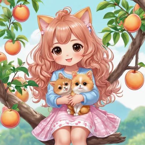 peach tree,apricot,marmalade,cute fox,peaches,peach color,peach,peaches in the basket,child fox,vineyard peach,adorable fox,picking apple,apple harvest,apple tree,apple pair,tangerines,doll cat,tangerine tree,red tabby,apricots,Illustration,Japanese style,Japanese Style 01