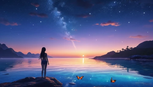 moon and star background,horizon,the horizon,music background,meditative,celestial,fantasy picture,the universe,dream world,full hd wallpaper,mermaid background,landscape background,the endless sea,star sky,ocean,cosmos,universe,ocean background,the body of water,meditate,Photography,General,Realistic