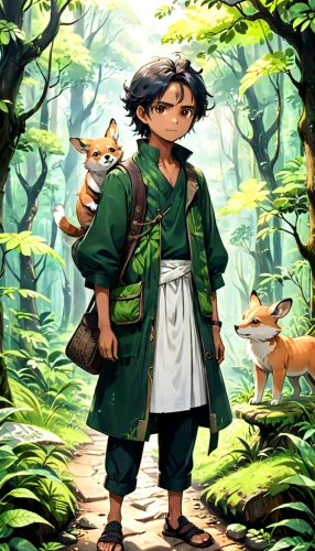 forest animals,zookeeper,woodland animals,robin hood,adventure game,mowgli,children's background,forest animal,forest background,studio ghibli,boy and dog,adventurer,game illustration,forest walk,forest man,action-adventure game,girl and boy outdoor,forest clover,villagers,hiker,Anime,Anime,Traditional