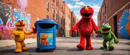 sesame street,bin,the muppets,postbox,post box,trash cans,garbage cans,waste bins,recycle bin,color dogs,fire hydrants,teaching children to recycle,street artists,fantastic four,anthropomorphized animals,trash can,brooklyn street art,colorful life,mail box,animals play dress-up,Art,Classical Oil Painting,Classical Oil Painting 16