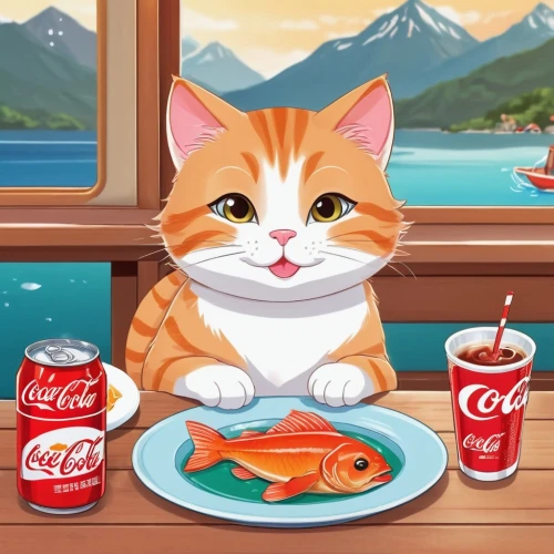 sea foods,cat's cafe,game illustration,red fish,fresh fish,red tabby,sea food,cat food,fish products,fish meal,fish in water,fish fillet,small animal food,cartoon cat,fish pictures,red cat,fish and chips,fish chips,fish fry,cat cartoon,Illustration,Japanese style,Japanese Style 01