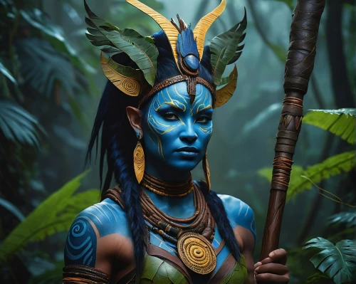 avatar,shaman,blue enchantress,shamanic,warrior woman,tribal chief,mystique,bodypaint,cosplay image,mother earth,kali,pachamama,anahata,pharaoh,bodypainting,warrior east,jaya,fantasy portrait,marvel of peru,ancient people,Conceptual Art,Daily,Daily 25