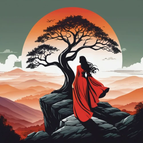 mulan,red cape,red sun,mountain spirit,the spirit of the mountains,woman silhouette,mother earth,silhouette art,howl,red riding hood,red tree,on a red background,silhouette dancer,red juniper,sci fiction illustration,red background,rising sun,free land-rose,goji,the japanese tree,Unique,Design,Logo Design