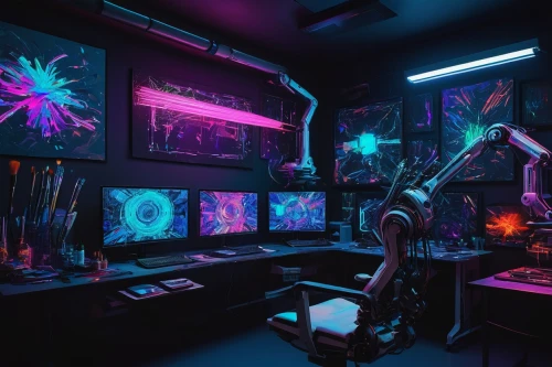 sci fi surgery room,computer room,cyberpunk,black light,game room,laboratory,study room,creative office,neon coffee,ufo interior,neon light,neon ghosts,a dark room,neon,working space,neon lights,workspace,neon cocktails,work space,3d background,Illustration,Black and White,Black and White 27