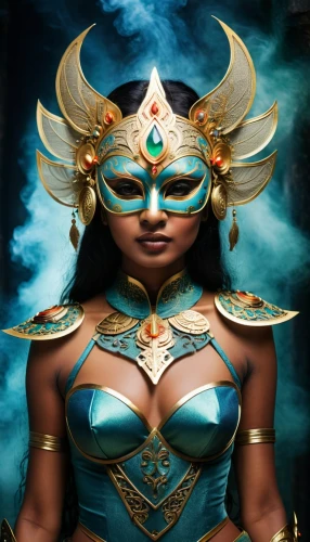 warrior woman,cleopatra,ancient egyptian girl,goddess of justice,priestess,female warrior,fantasy woman,golden mask,jaya,gold mask,garuda,horus,ancient egyptian,blue enchantress,bodypainting,bodypaint,lakshmi,shamanic,asian costume,body painting,Photography,General,Fantasy