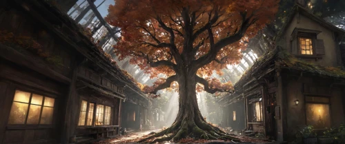 autumn tree,tree house,magic tree,house in the forest,fantasy picture,witch's house,the japanese tree,autumn forest,rosewood tree,halloween bare trees,autumn theme,light of autumn,fantasy landscape,the roots of trees,autumn trees,autumn background,forest tree,world digital painting,wondertree,autumn scenery