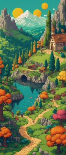 mushroom landscape,meteora,fantasy landscape,autumn mountains,mushroom island,mountain world,autumn landscape,landscape background,studio ghibli,fall landscape,cartoon video game background,fairy village,high landscape,autumn forest,autumn background,mountain scene,mountain landscape,fairy world,mountain settlement,autumn scenery,Art,Classical Oil Painting,Classical Oil Painting 34