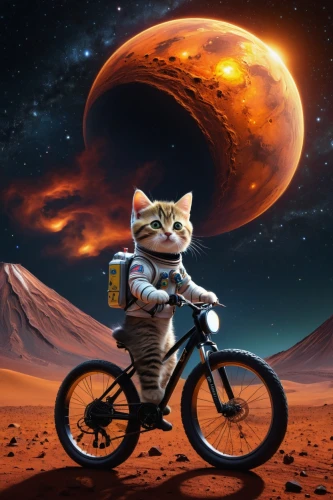 cat warrior,biker,mission to mars,violinist violinist of the moon,sci fiction illustration,bicycle helmet,et,planet mars,red planet,fire planet,bicycling,artistic cycling,digital compositing,red tabby,cartoon cat,fantasy picture,thundercat,motorcyclist,photomanipulation,cycling,Photography,Artistic Photography,Artistic Photography 11
