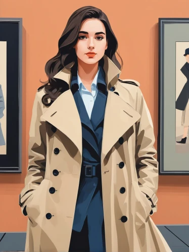 fashion vector,woman in menswear,spy visual,overcoat,trench coat,menswear for women,art dealer,long coat,girl in a long,coat,the girl at the station,woman shopping,shopping icon,girl-in-pop-art,portrait of a girl,custom portrait,spy,women fashion,fashion illustration,girl in a historic way,Illustration,Japanese style,Japanese Style 06