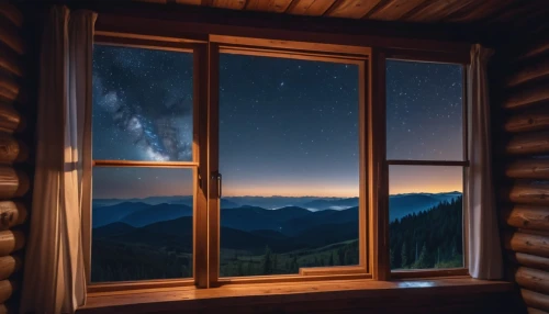 window view,bedroom window,window to the world,wood window,the cabin in the mountains,open window,the window,wooden windows,window,big window,winter window,window curtain,window front,cabin,transparent window,window released,window seat,glass window,night image,starry night,Photography,General,Realistic