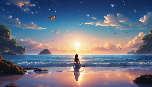 landscape background,fantasy picture,the endless sea,ocean background,mermaid background,dream beach,dream world,creative background,dreamland,music background,ocean,the horizon,eventide,daybreak,sun and sea,musical background,ocean paradise,fantasy landscape,world digital painting,full hd wallpaper,Photography,General,Realistic