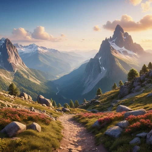 mountain landscape,mountain scene,alpine route,landscape mountains alps,mountainous landscape,alpine crossing,landscape background,high alps,bernese alps,mountain sunrise,alpine region,the alps,autumn mountains,fantasy landscape,hiking path,mountain valley,alps,mountain world,beautiful landscape,mountain valleys