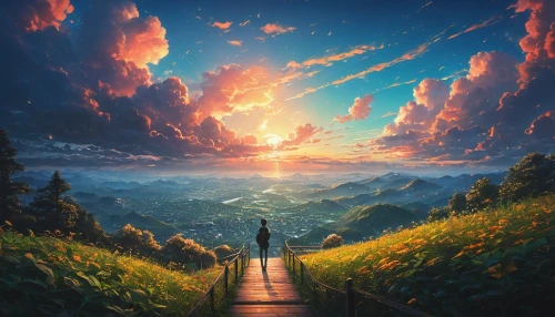 heaven gate,the mystical path,landscape background,fantasy picture,fantasy landscape,pathway,heavenly ladder,high landscape,the path,dream world,world digital painting,the way of nature,stairway to heaven,parallel world,the horizon,parallel worlds,travelers,ascending,landscapes,nature landscape,Photography,General,Fantasy