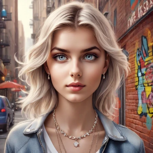 world digital painting,digital painting,girl portrait,romantic look,elsa,portrait background,romantic portrait,heterochromia,digital art,fantasy portrait,necklace,chainlink,blonde woman,fashion vector,blonde girl,city ​​portrait,retro girl,young woman,pretty young woman,girl drawing,Photography,Cinematic