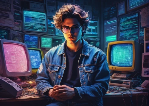 man with a computer,80s,computer addiction,cyberpunk,computer,1986,1980's,computer freak,1982,eleven,computer games,computer art,e31,coder,1980s,computer game,computer code,compute,cyberspace,cyber,Conceptual Art,Daily,Daily 21