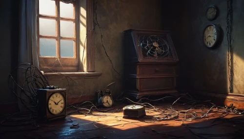 clockmaker,grandfather clock,watchmaker,abandoned room,old clock,the little girl's room,music chest,antiquariat,music box,dandelion hall,antique background,the gramophone,doctor's room,dark cabinetry,still transience of life,apothecary,clock,clocks,the collector,cuckoo clock,Illustration,Paper based,Paper Based 14