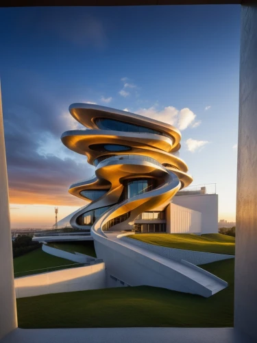 futuristic art museum,futuristic architecture,modern architecture,spiral staircase,sky space concept,observation tower,3d rendering,helix,the observation deck,archidaily,revolving light,circular staircase,spiral,observation deck,spiralling,sky apartment,torus,render,futuristic landscape,arhitecture,Photography,General,Realistic