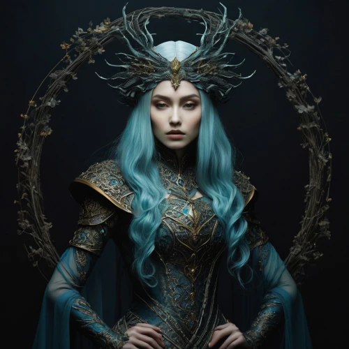 blue enchantress,fantasy portrait,priestess,fantasy art,elven,the enchantress,ice queen,zodiac sign libra,fantasy woman,sorceress,queen of the night,artemisia,the snow queen,celtic queen,crowned,goddess of justice,violet head elf,suit of the snow maiden,headpiece,imperial crown,Photography,Artistic Photography,Artistic Photography 12
