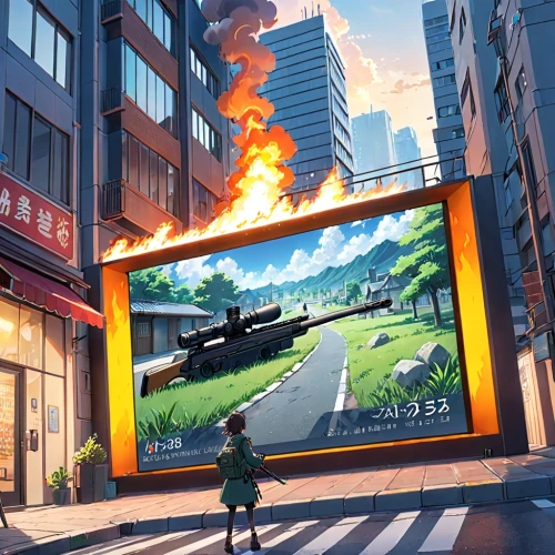 tokyo,explosion destroy,shinjuku,fire background,explosion,billboard advertising,explosions,japan,cartoon video game background,tokyo ¡¡,japanese background,tokyo city,background screen,heavy object,godzilla,would a background,honolulu,mobile video game vector background,background images,giant screen fungus,Anime,Anime,Realistic